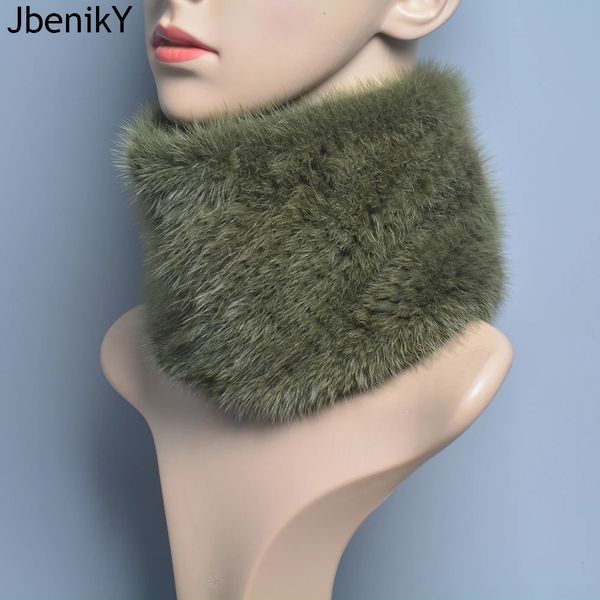 Lenços Natural Mink Fur Neck Warmer Elastic Mulheres Inverno Quente Headband Feminino Genuíno Mink Fur Ring Scarf 231204