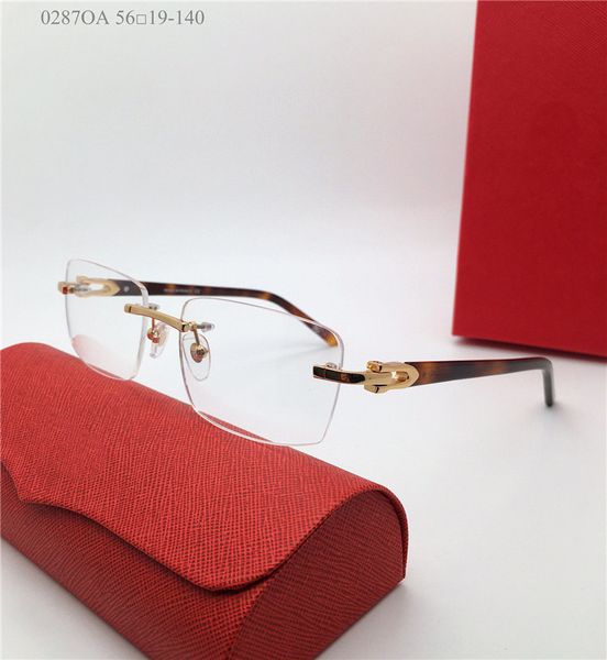 Nova venda clara pequena lente quadrada sem aro quadro templos óculos ópticos homens e mulheres estilo de negócios óculos modelo 0287oa