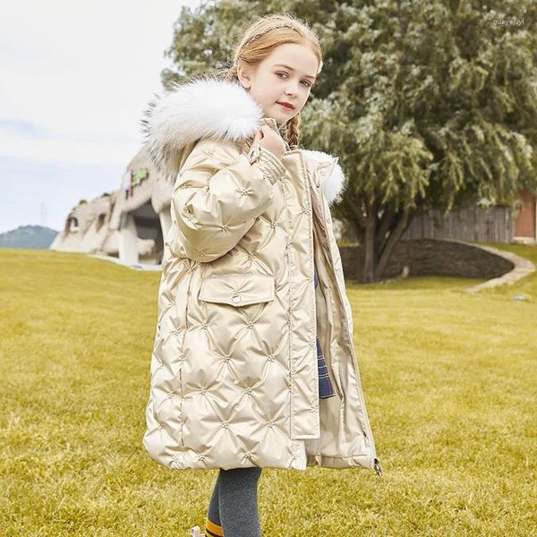 Giù Cappotto 2023 Ragazza Giacca Invernale Vera Pelliccia Ricamo Impermeabile Addensare Tuta Sportiva Calda 5-14 Anni Adolescente Parka Outfit