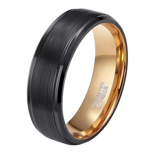 Somen anel masculino 8mm preto anel de carboneto de tungstênio escovado ouro incrustação masculino vintage casamento banda anéis de noivado anillos hombre y11282119