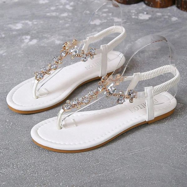 Sandálias femininas sandália glamourosa strass decoração de vidro tanga sandálias tornozelo cinta verão ao ar livre chinelos casuais mulher sapatos 231204