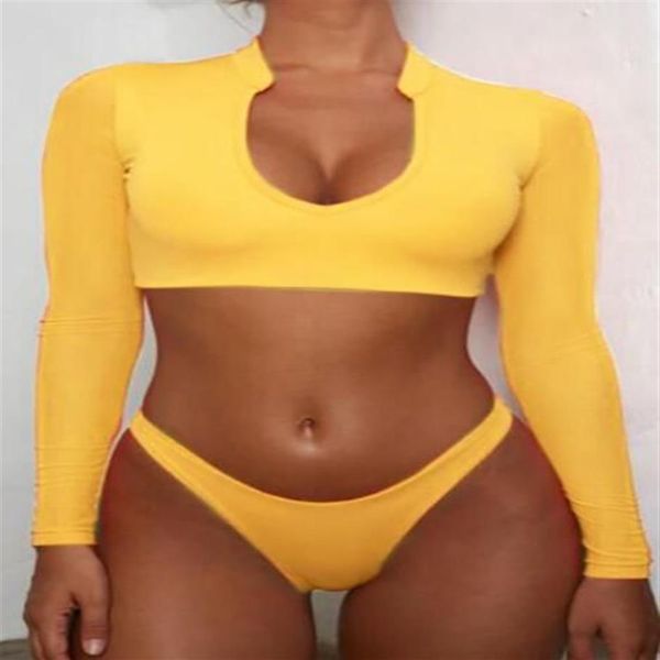 Manga longa barato Sexy Bikini 2019 Maiô Mulheres Swimwear Biquinis conjunto Swim wear Cintura Alta Maiôs de três Peças Maiô s2919