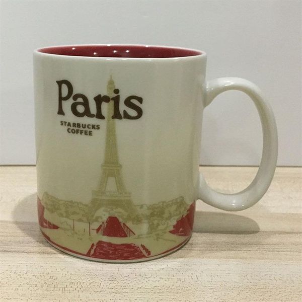 Caneca de cerâmica Starbucks City com capacidade de 16 onças Caneca de café clássica Paris City2573