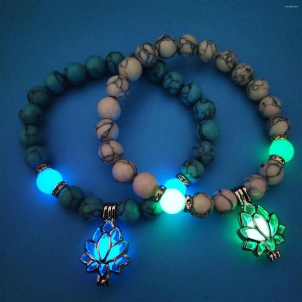 Strand pulseira turquesa contas mão corda yoga energia luminosa lótus sânscrito stone346e