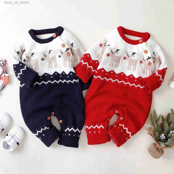 Strampler 2020 Baby Jungen Mädchen Pullover Weihnachten Kleidung Strampler Rentier Langarm Elch Gedruckt Overall Neujahr Kostüm 3-18 M T231205