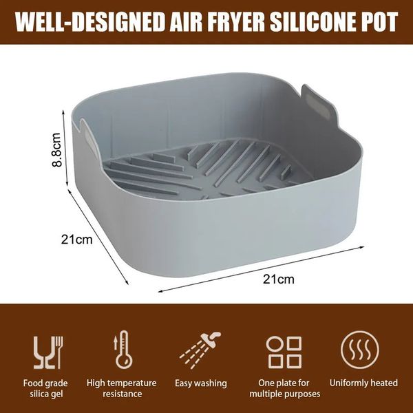 Stampi da forno 21CM Silicone Air Fryer Pot Vassoio BBQ Barbecue Pad Piastra Airfryer Forno Stampo da forno Pot Food Safe Riutilizzabile Square Air Fryer Pan 231205