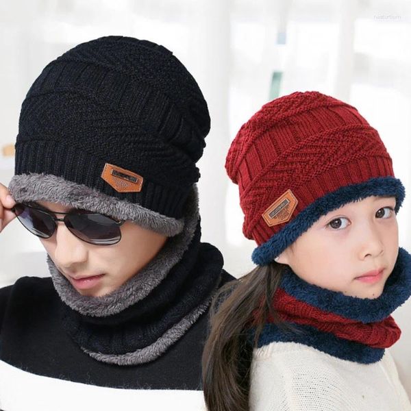 Berretti Sciarpa invernale per bambini Set Berretto di lana Uomo Donna Imbottitura calda addensata Famiglia Abbigliamento genitore-bambino Sci all'aperto Cappelli lavorati a maglia