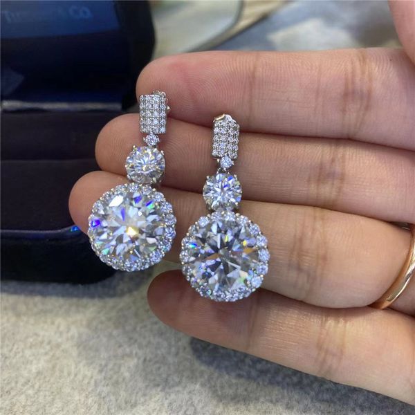 Choucong Orecchini pendenti di marca Gioielli di lusso Argento sterling 925 Taglio rotondo Topazio bianco Diamanti CZ Pietre preziose Festa Eternità Orecchino a goccia per donna Regalo amante