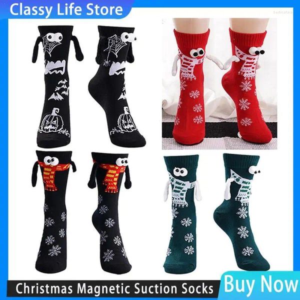 Frauen Socken Weihnachten Kreative Magnetische Saug Baumwolle Zehe 3D Hand In Promi Paar Mid Tube Mit Magnet