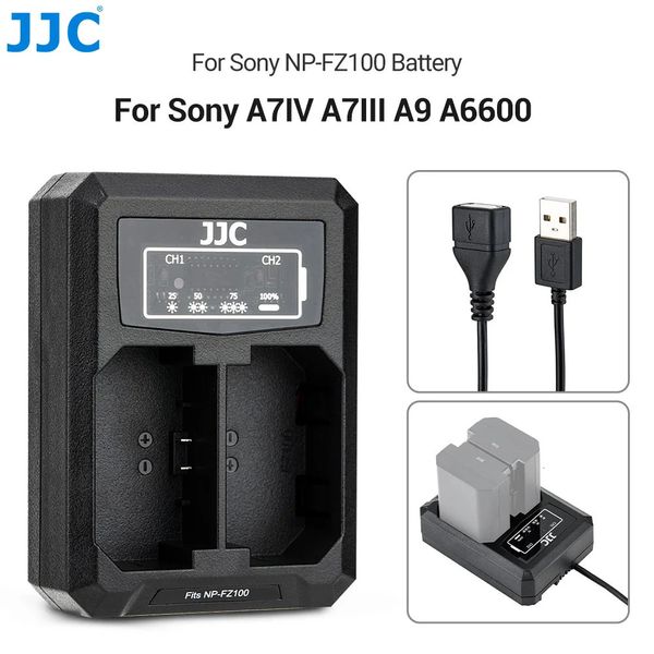 Caricabatterie per fotocamera Caricabatteria JJC Caricatore USB per doppia fotocamera per batterie A7CR NP-FZ100 compatibile con FX30 A7 IV A7 III A6600 A7CR 231204