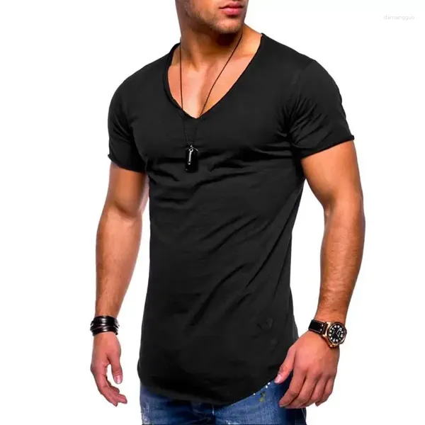 Ternos masculinos a2968 topos t chegou profundo decote em v manga curta camisa masculina magro ajuste camiseta magro casual verão camiseta