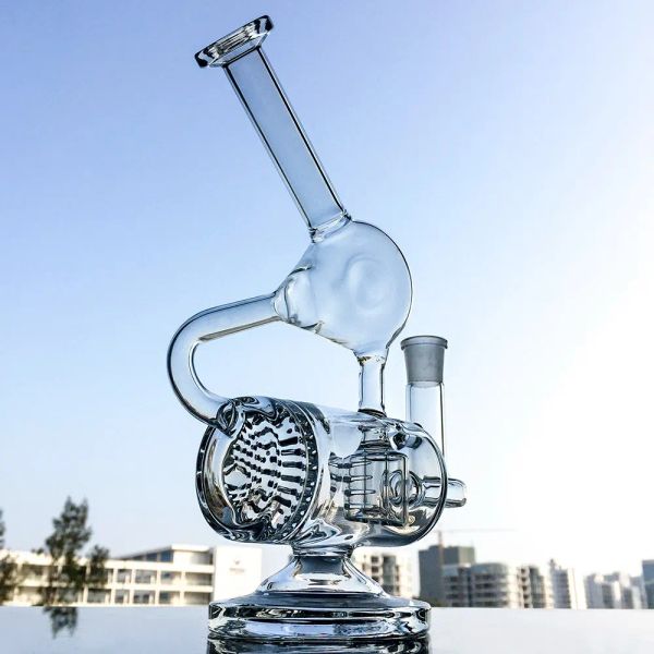 Clear Unique Glass Bong Hookahs Inline Percolator Oil Dab Rigs Recycler Bongs com Câmara Dupla de Recicladores 14mm Tubulações de Água Conjuntas 12 LL