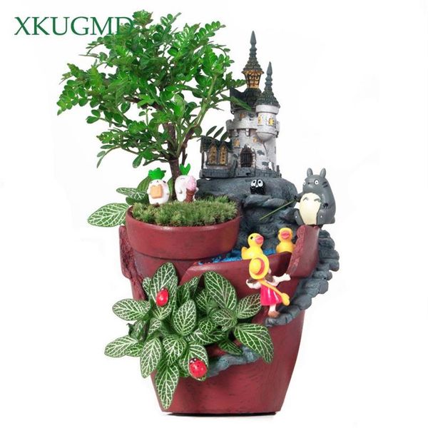 Creative Castle House em forma de resina panela de jardim nova novidade Bonsai Plant Flower Pot para plantador de casa rural Decoração do escritório Y2621