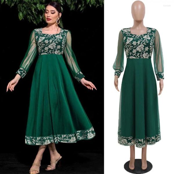 Roupas étnicas moda malha bordado abaya mulheres muçulmano longo maxi vestido turquia árabe kaftan islâmico vestido de festa de noite jalabiya caftan