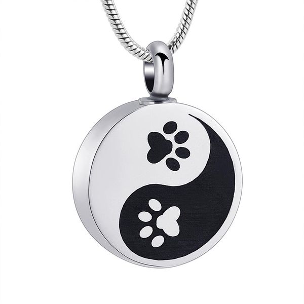 Ijd10745 joia cromada yin-yang esculpida em pata de cachorro e gato, joia memorial para cinzas feitas de aço inoxidável 316l 2636