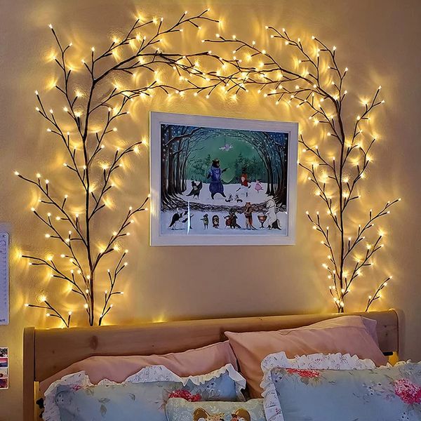 Decorações de Natal 45/144 LED Vines Light Strings Halloween Garland DIY Willow Vine Branch para sala de parede decoração de festa de casamento 231204