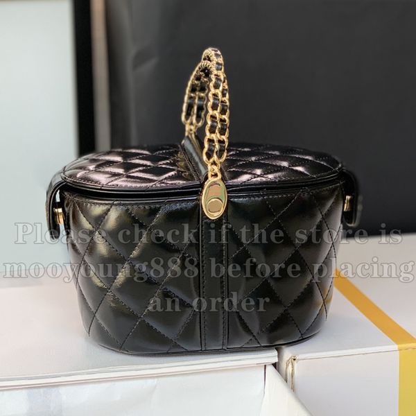 12A Upgrade Mirror Quality Designer Mini-Picknickkorb-Clutch-Tasche Damen Glänzendes echtes Leder gesteppte Taschen Luxurys HandleHandbags Schwarze Abendtasche mit Box