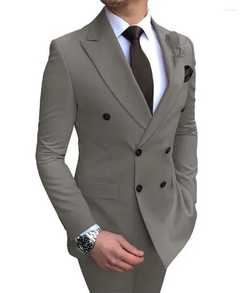 Abiti da uomo Doppiopetto Slim Fit Abito da uomo per testimoni dello sposo 2 pezzi Smoking da sposa con risvolto a punta Grigio Costume da giacca moda maschile Pantaloni