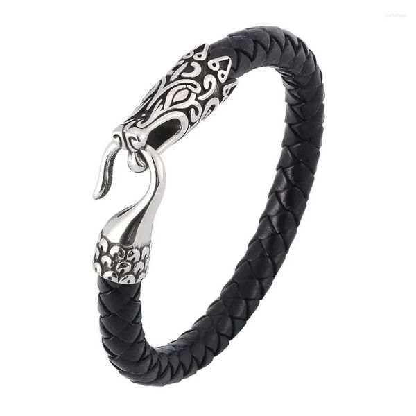Charme pulseiras dragão cabeça pulseira de couro anel animal homens e mulheres acessórios de moda drop entrega jóias dh1wy