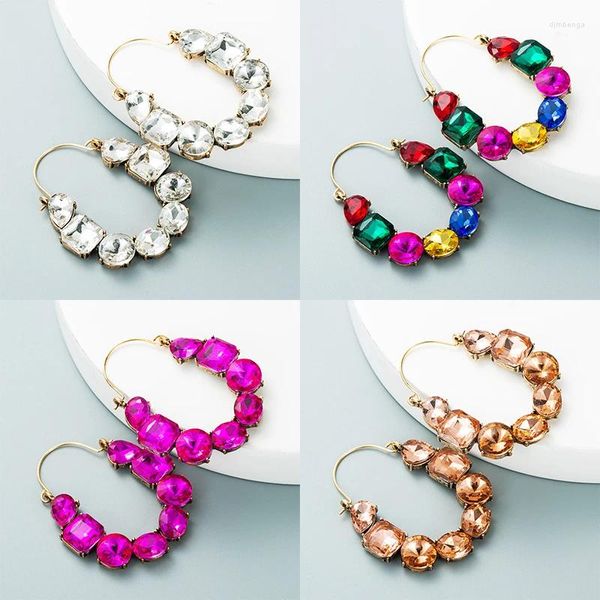 Ohrstecker Fuchsia Strass Piercing für Frauen große runde elegante Kristall Luxus Statement Modeschmuck