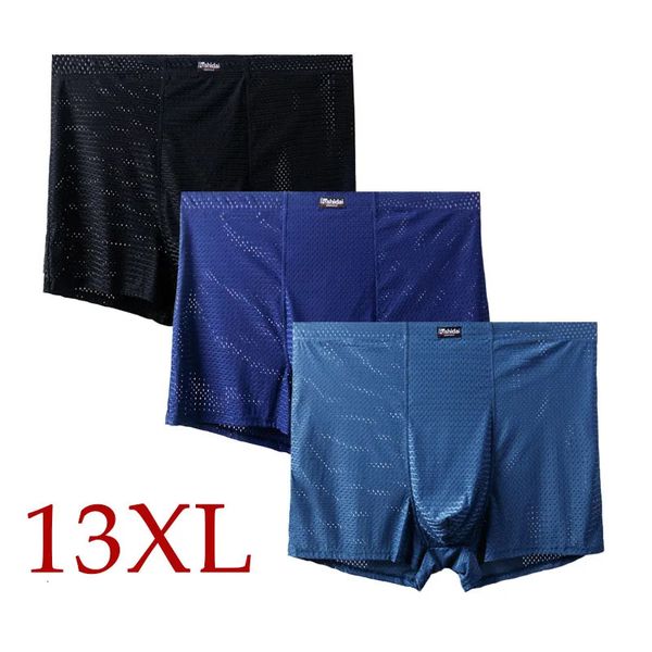 Kesintiler 13xl-3xl örgü deliği 3pcs erkekler boksör iç çamaşırı boksör şort erkekler seks iç çamaşırı insan iç çamaşırı ışık yumuşak dayanıklı orta nefes alabilir 231205