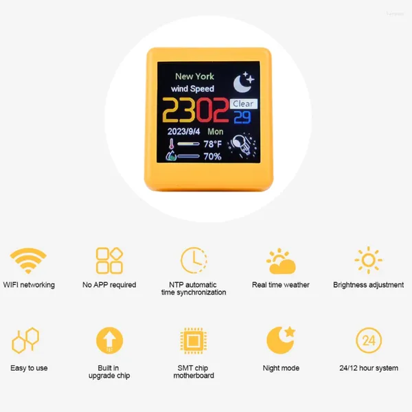 Relógios de mesa WiFi Relógio Estação meteorológica inteligente mostra temperatura, umidade, data, hora, desktop, digital para escritório doméstico