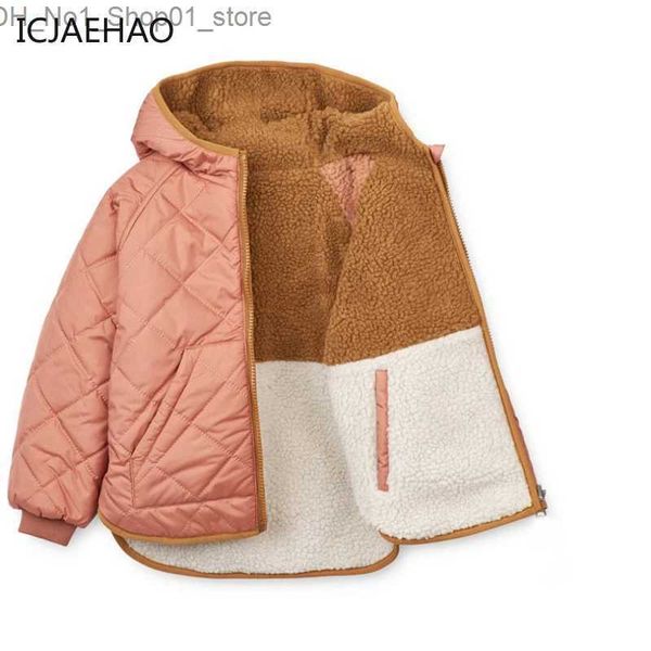 Casaco de inverno para baixo jaqueta reversível para crianças roupas bebê meninos meninas crianças outerwear com capuz velo zíper casaco crianças moda casual q231205