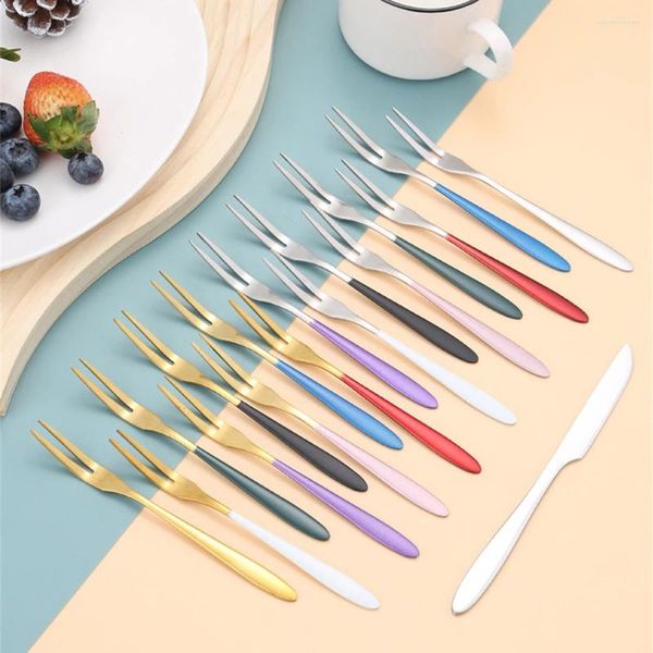 Garfos 6/10pcs aço inoxidável garfo de frutas restaurante sobremesa bolo salada crianças pequenas utensílios de cozinha gadget