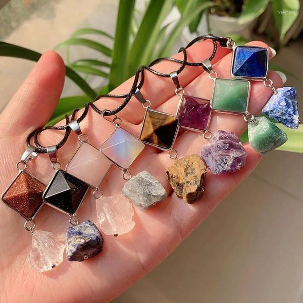 Colares Pingente Reiki Cura Chakra Pedra Pêndulo Mineral Rock Cristal Charme Natural Ametistas Lapis Tiger Eye Pyramid Colar de Quartzo