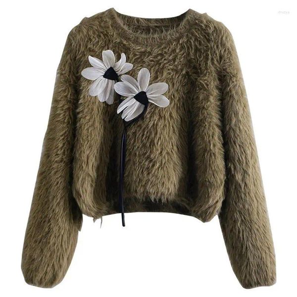 Maglioni da donna D Fiore imitazione visone maglione in pile per le donne Autunno/Inverno allentato morbido glutinoso maglia pullover corto top