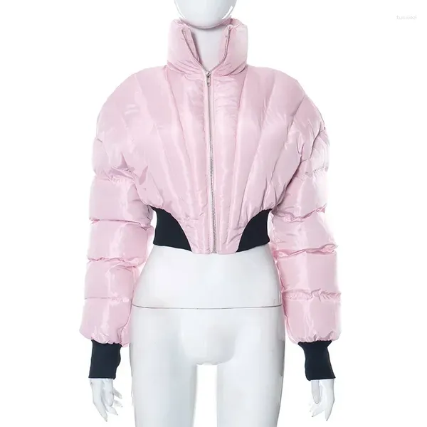 Женские куртки 2023, зимняя укороченная куртка-пуховик, женская парка, розовая лоскутная куртка на молнии с длинными рукавами, теплое короткое пуховое пальто, женское стеганое пуховое пальто
