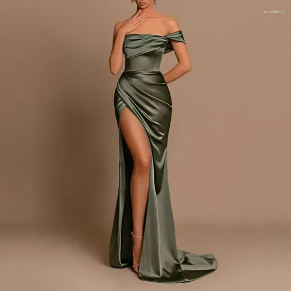 Parti elbiseleri şık tek omuzlu ipek resmi akşam zarif ince fit denizkızı elbise yüksek yarık balo tren elbisesi 2023 vestidos