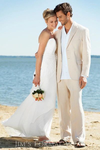 Herrenanzüge Elfenbein Farbe Strand Hochzeit für Männer maßgeschneiderte Anzug maßgeschneiderte Bräutigam Smoking Summer (Jackehose)