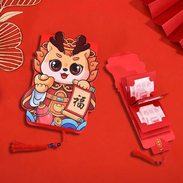 Busta rossa pieghevole per Capodanno cinese con 6 slot per carte, buste di soldi fortunati per matrimoni del festival di primavera cinese, sacchetto di soldi regalo dei cartoni animati