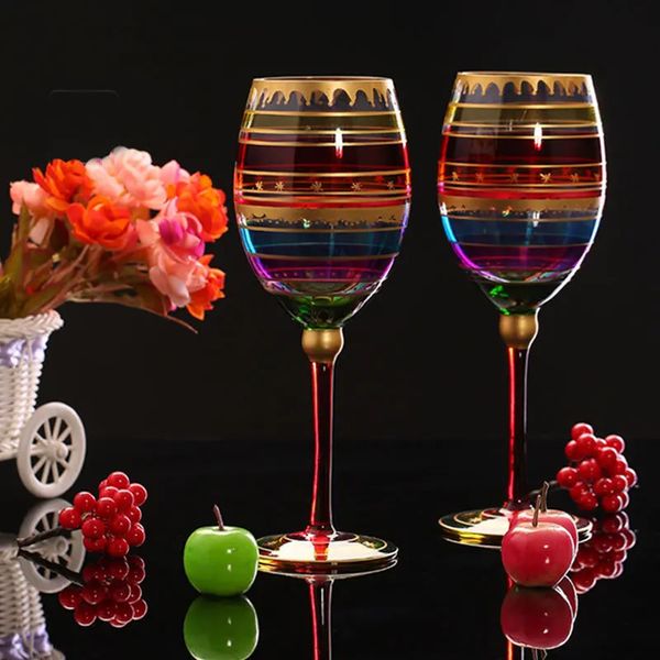 Weingläser 400 ml bedruckter kreativer handbemalter Champagnerbecher Becher bleifreies Glas Home Bar Hochzeit Party Trinkgeschirr Geschenke 231205