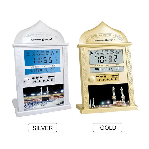 Mesa Relógios Azan Mesquita Calendário Oração Relógio de Parede Alarme Muçulmano Islâmico Alarme Digital Ramadan Presente Decoração de Casa Música Relógio Mundial 231205