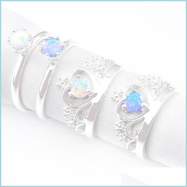 Düğün Mücevher Setleri Mix 4pieces 1 Lot Klasik Tatil Taç Beyaz Blue Fire Opal 925 Sterling Sier Halkaları Parti Hediye Damlası Dhqkp