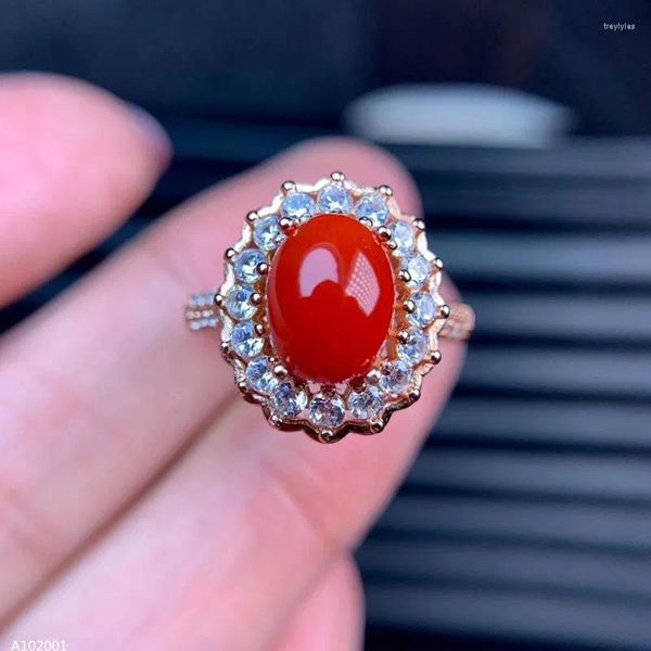 Anelli a grappolo KJJEAXCMY Gioielleria raffinata Argento sterling 925 intarsiato con pietre preziose naturali Anello di corallo rosso femminile Sposarsi fidanzato regalo di compleanno per feste