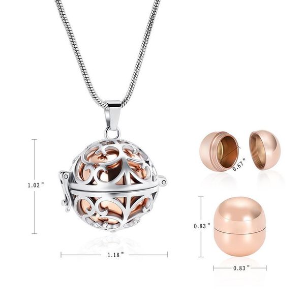 IJD20003 Gioielli per cremazione con sfera cava per ceneri Collana con ciondolo ricordo per uomo Donna Collana mini urna per ceneri di animali domestici umani Hol297N