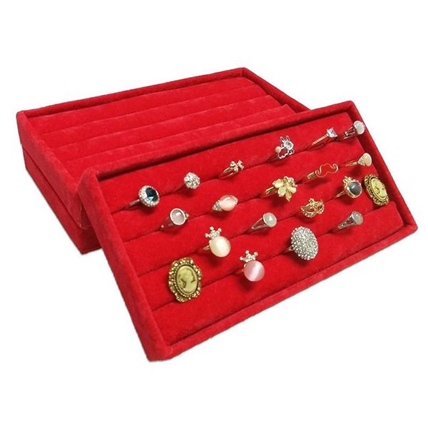 3 Stück roter Samt Schmuck Ring Display Organizer Aufbewahrungskoffer Samt Ohrring Ohrstecker Manschettenknöpfe Ring Aufbewahrungsbox Tablett Ring Bar Tablett 11 2241k