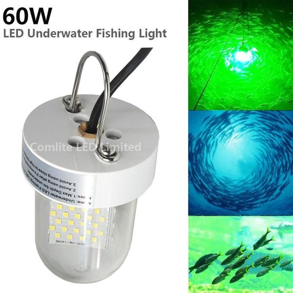 DC12V-24V 60W Lampada subacquea a LED per pesca subacquea a goccia profonda Esca per esterni G W Y B Lampada per ricerca pesci 225h