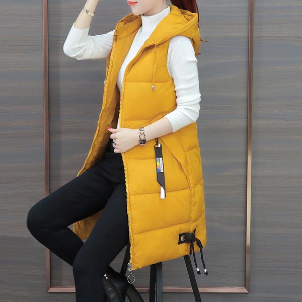 Gilet da donna Gilet con cappuccio Piumino sottile da donna Cappotto solido casual Tasca con cerniera Giacche larghe senza maniche Cappotto lungo Abiti invernali per le donne 231204