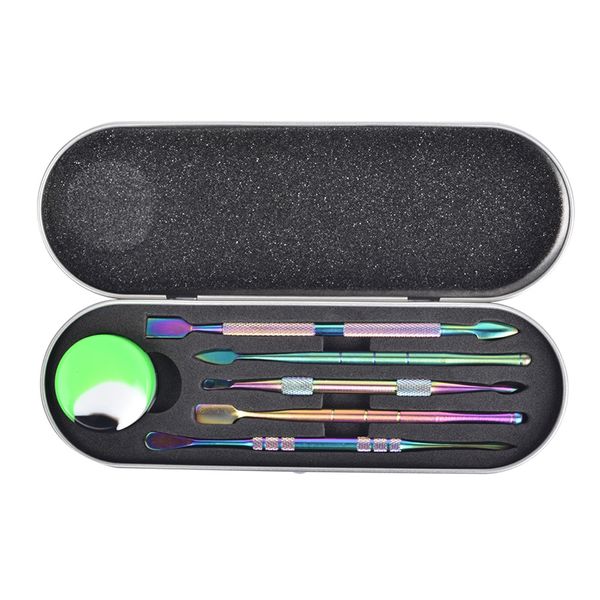 Zubehör Dabber-Werkzeuge, Pick-Tool, Starter-Sets zum Graben von trockenen Kräutern, dicker Wachs-Öl-Dab, Edelstahl-Werkzeug mit Silikonglas, Aluminiumbox