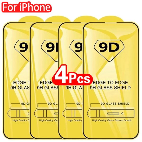 Protetores de tela de telefone celular 10PC 2-4Pcs Protetor de tela 9D para iPhone 14 13 11 Pro Max Vidro protetor para iPhone X XR XS Max 7 8 Cobertura completa Vidro temperado 231205