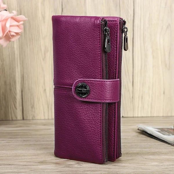 Carteiras Contact's Long Wallet Mulheres Couro Genuíno Feminino Embreagem Zipper Telefone Bolso Bolsa Dinheiro Com Slot AirTag