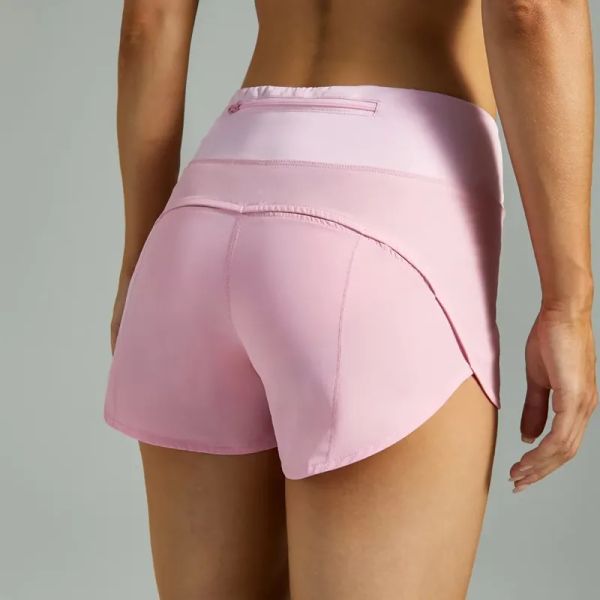 24SS Lu Lemens Up Speed High-Rise Forrado Cintura Curta Shorts Esportivos Conjunto Feminino Secagem Rápida Solta Roupas de Corrida Bolso com Zíper Voltar Fitness Yoga