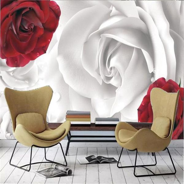 Carta da parati personalizzata per pareti Decorazione domestica Rosso Bianco Rosetta Camera da letto Soggiorno Cucina Pittura murale Antivegetativa impermeabile306u