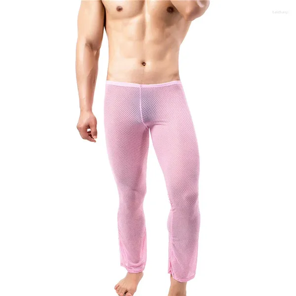 Herren-Thermounterwäsche, Herrenhose, Netzstoff, durchsichtig, lange Unterhose, atmungsaktiv, lockere Hose, transparente Schlafhose, Gay-Pyjama, Homewear