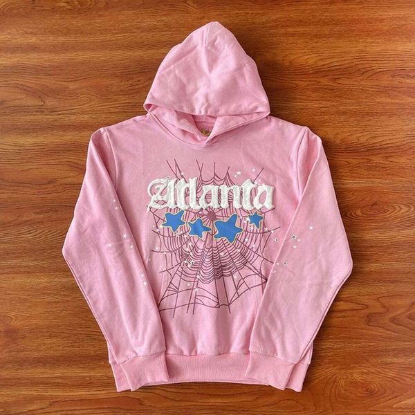 Tasarımcı moda giyim lüks erkekler sweatshirtler atlantapink kapüşonlu pantolon pembe örümcek ağ kazak pantolon seti p0og#