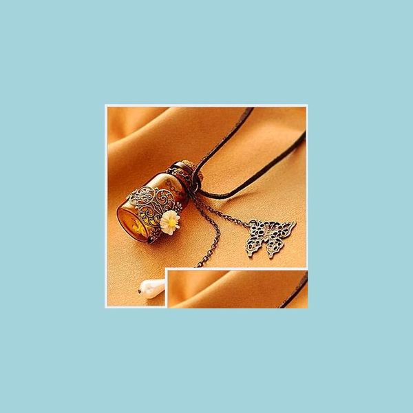 Anhänger Halsketten Schnitzen Muster Oder Designs E Seil Lange Halsketten Pullover Kette Kork Retro Blume Wunschflasche Anhänger Schmuck Für Dhikq